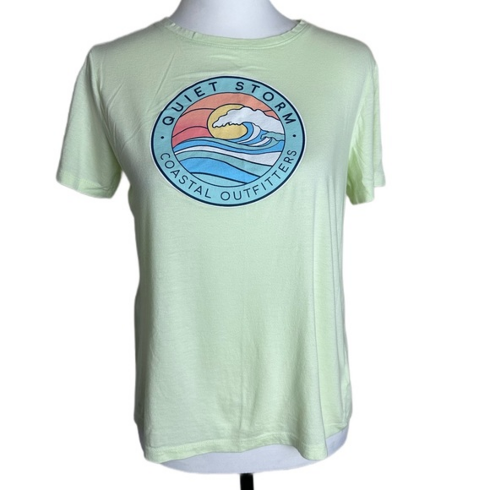 Quiet Storm Coastal Outfitters Graphic Tee Beach Surf Green‎ Women Size M